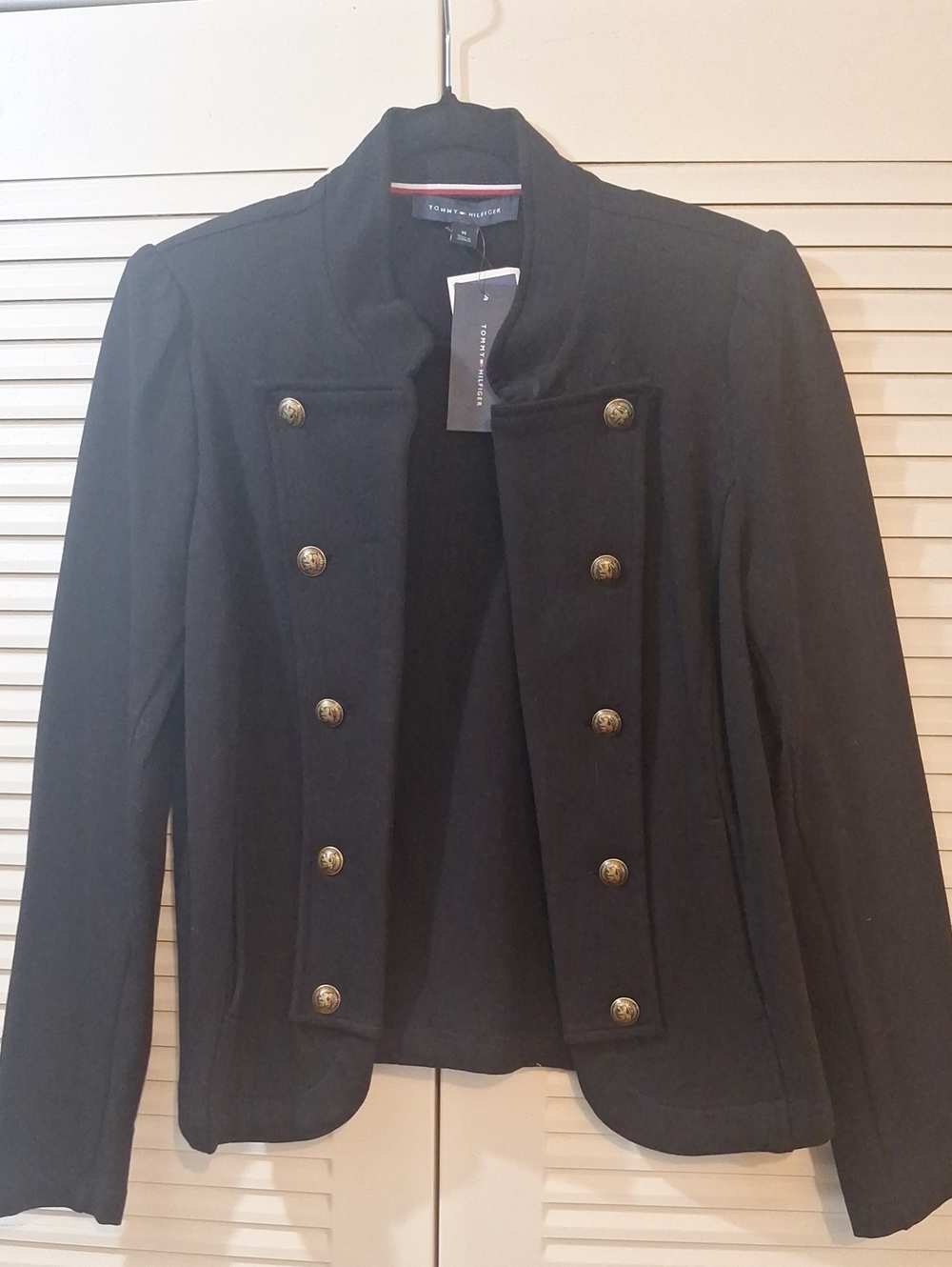 Tommy Hilfiger Black Military-Style Double-Breasted Blazer